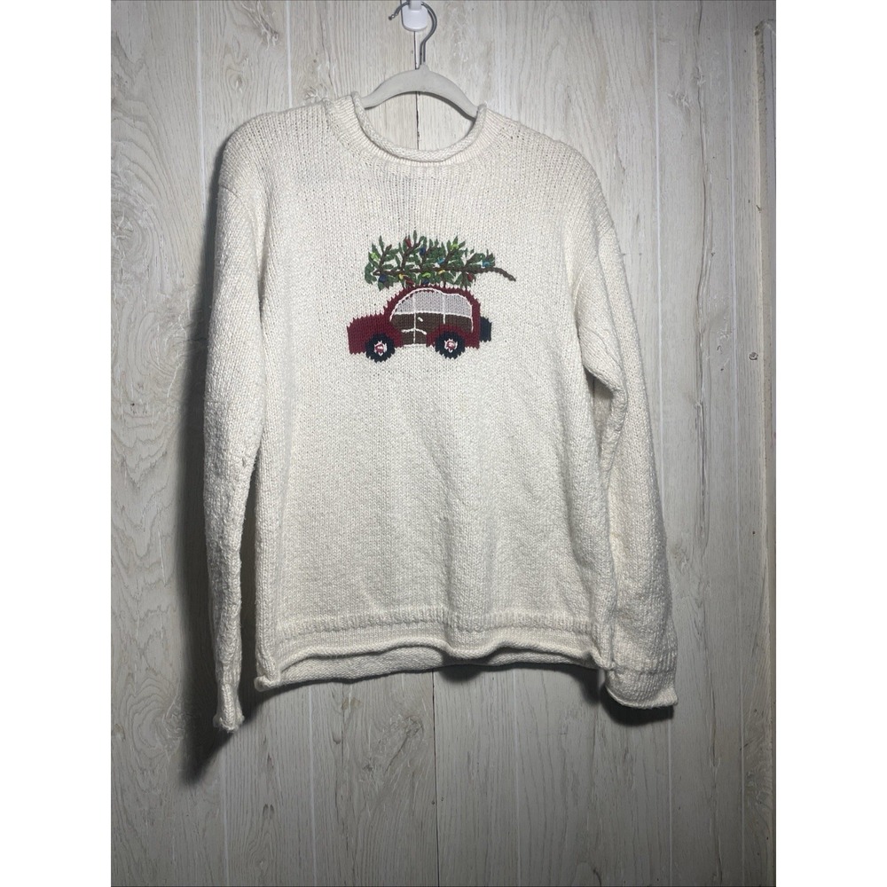 Vintage Norm Thompson Christmas Sweater Women's Large Embroidered Cotton